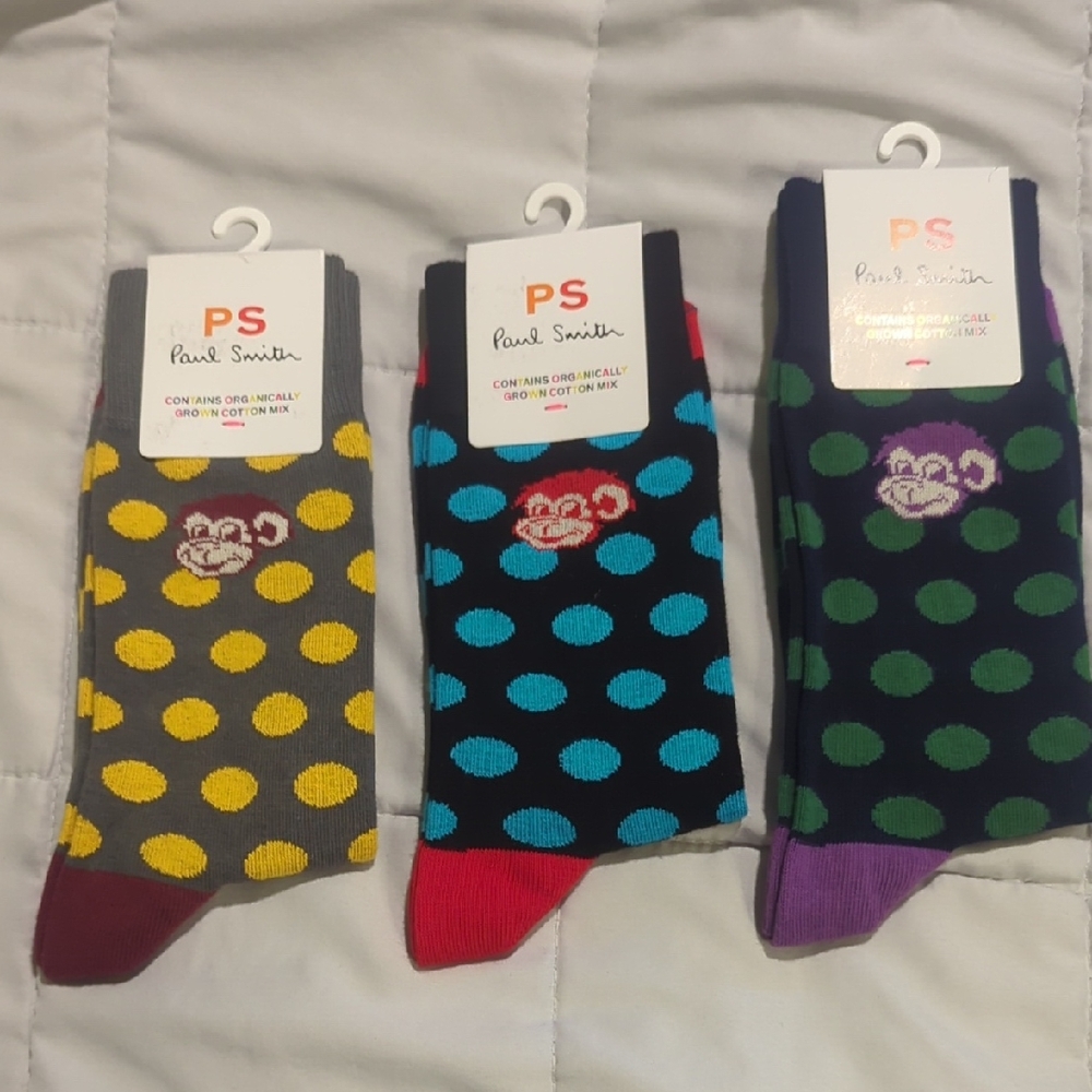 PS Paul Smith Men’s Polka Dot Monkey Socks - Gray/Black/Navy Trio
